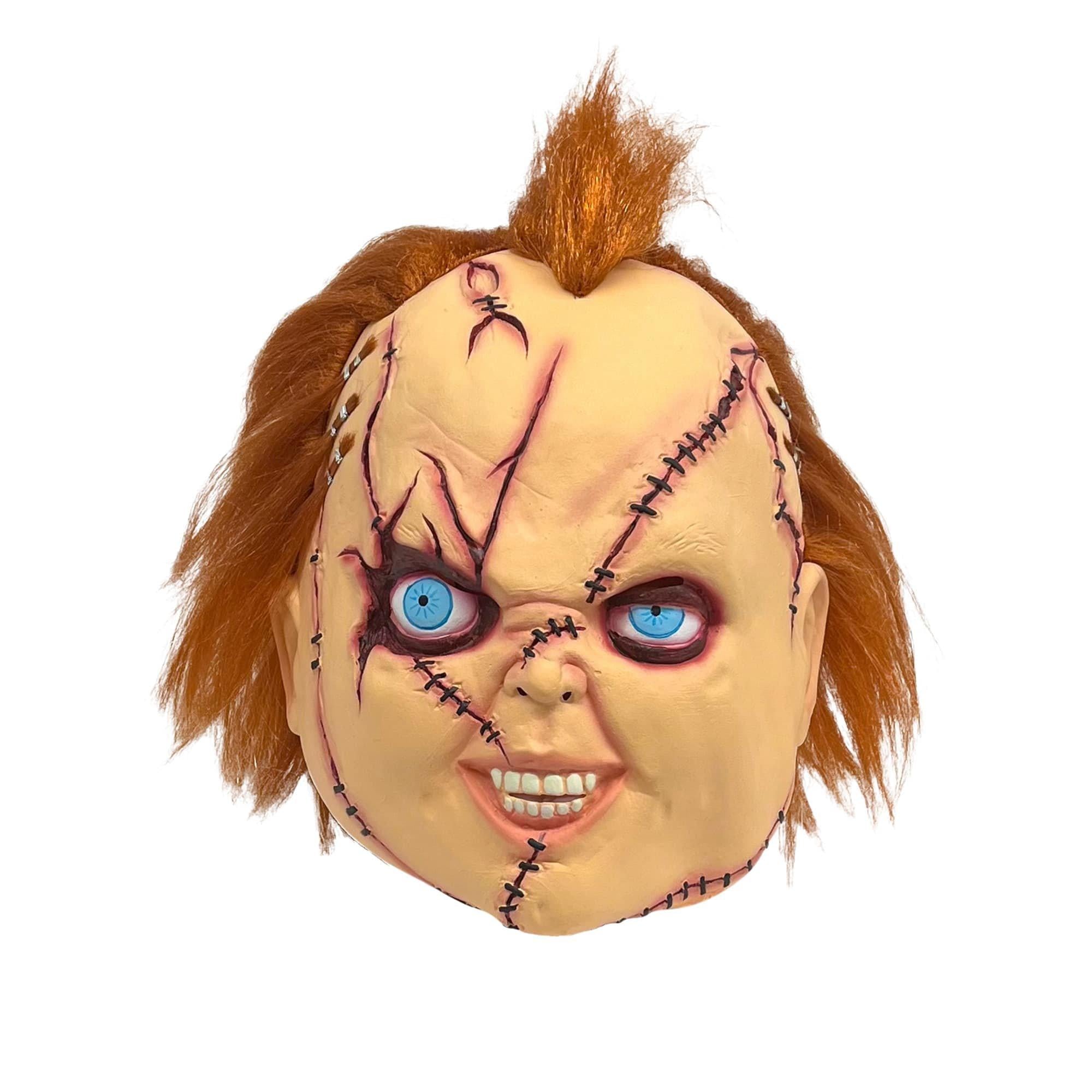 Men's Bride of Chucky Overhead Latex Chucky Mask with Hair and Stitches