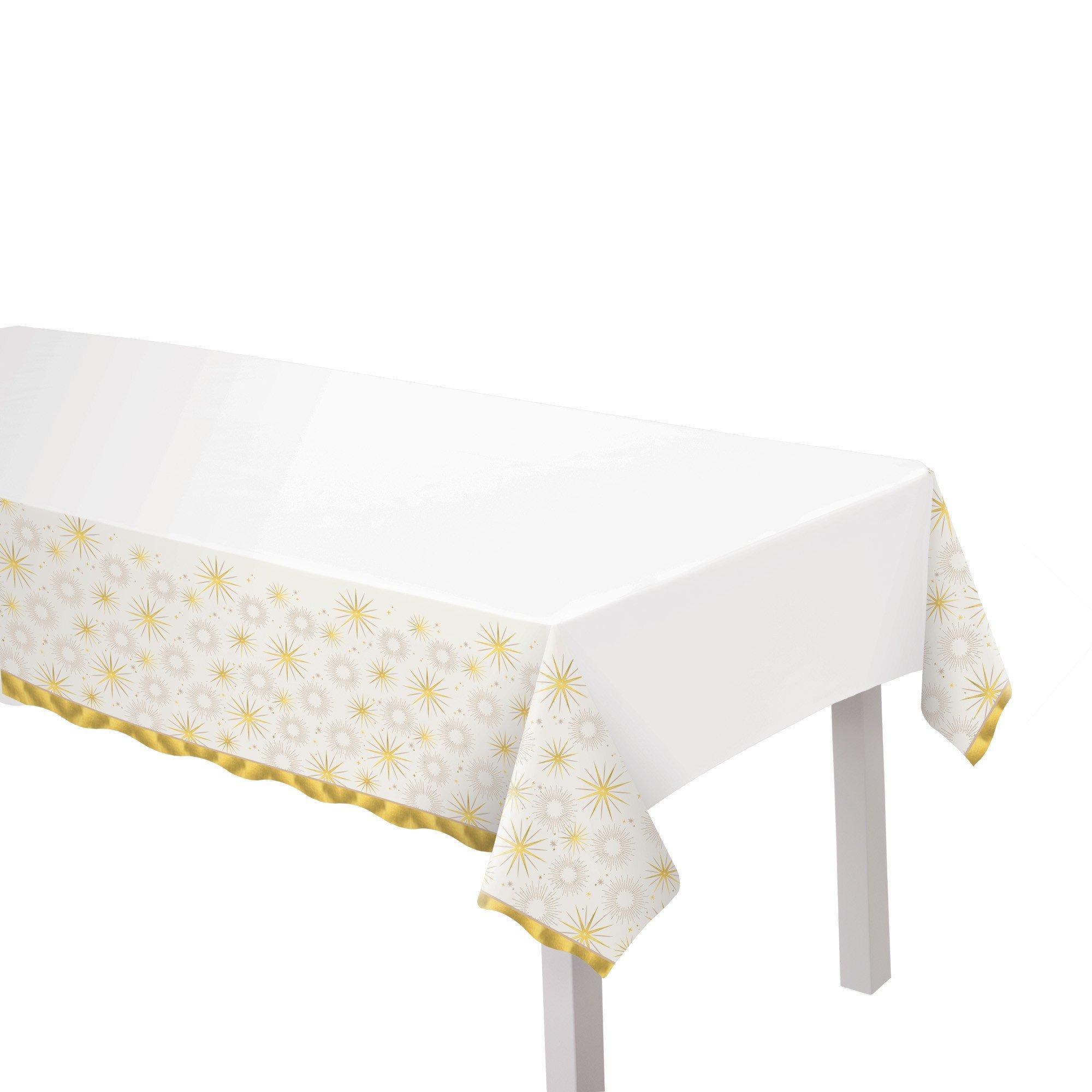 Golden Soiree NYE Plastic Tablecover, 54in x 102in