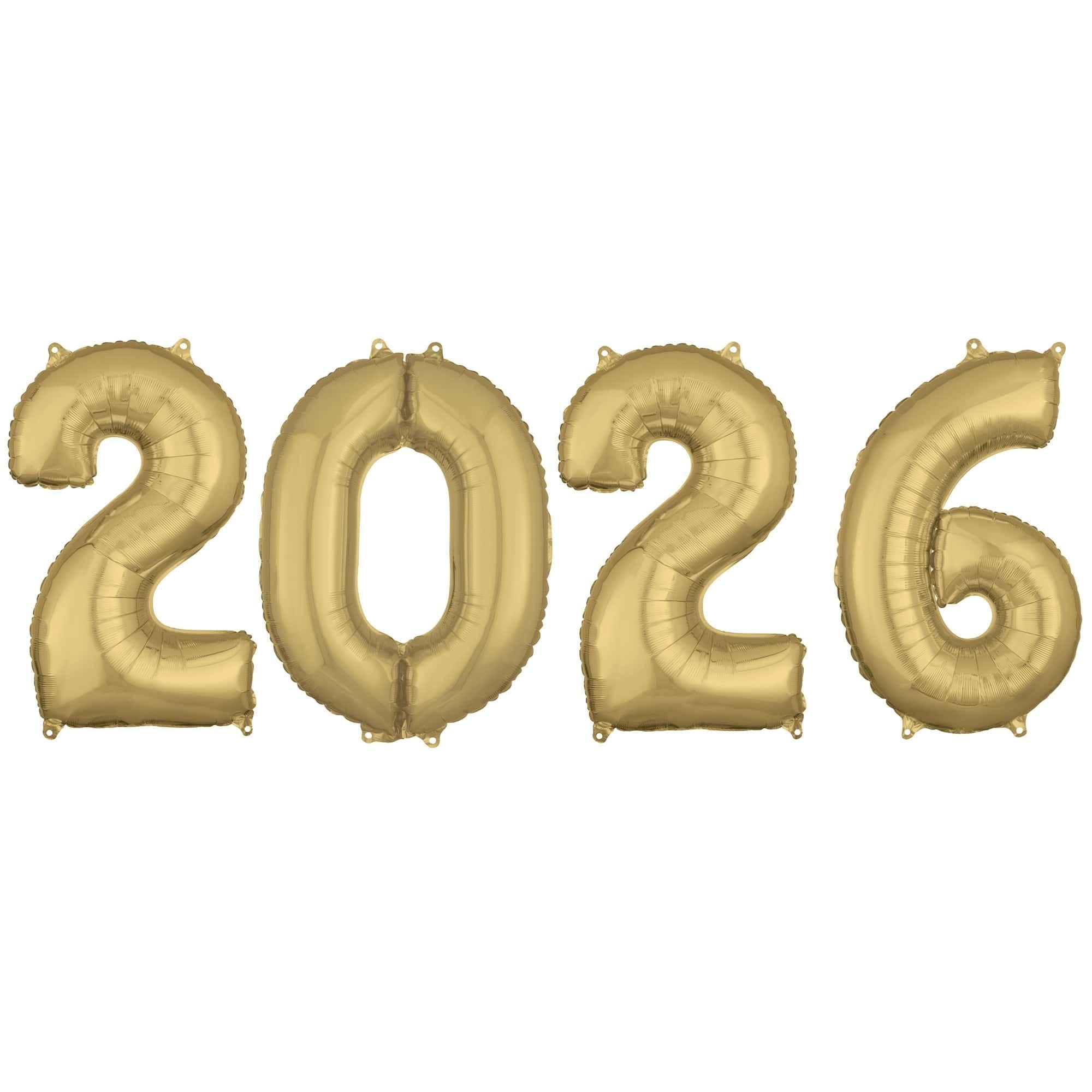 White Gold 2026 Foil Balloon Year, 34in Numbers