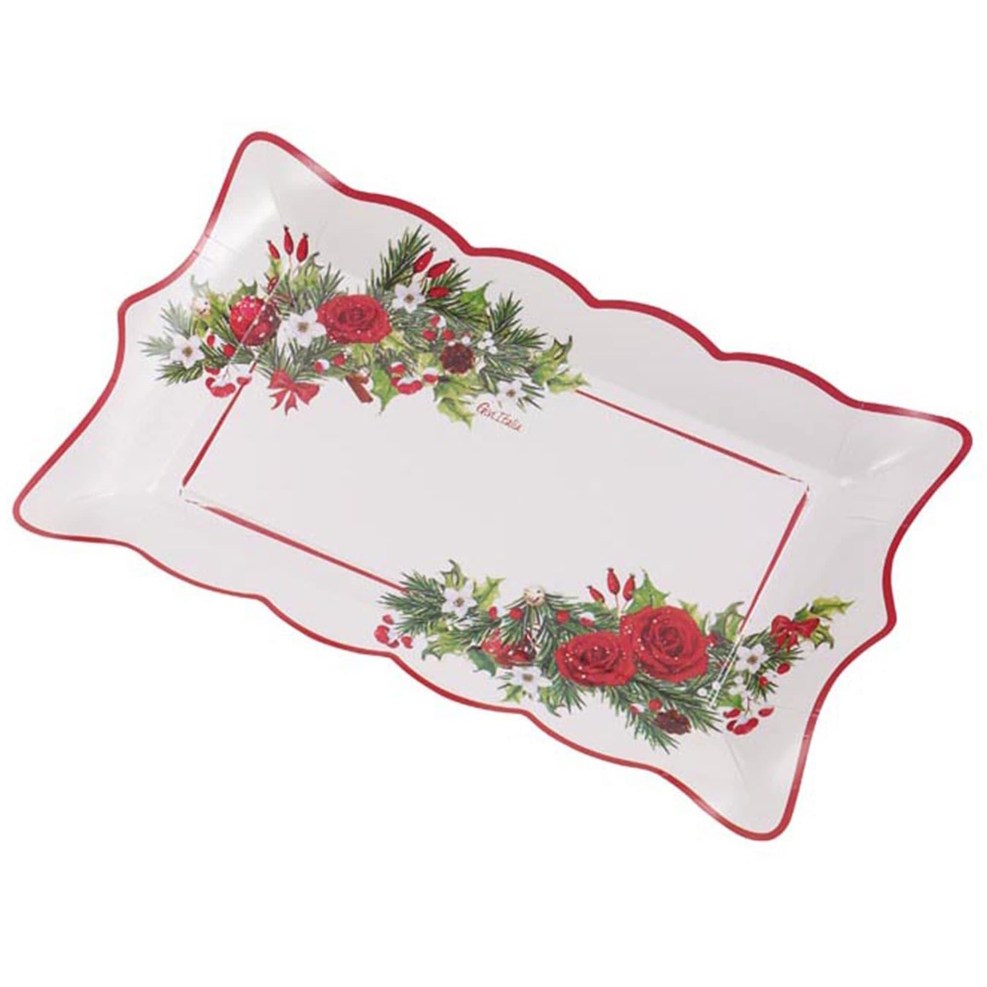 Christmas Floral 12" Shaped Paper Trays, 7ct ?C Holiday Roses, Holly & Ornaments