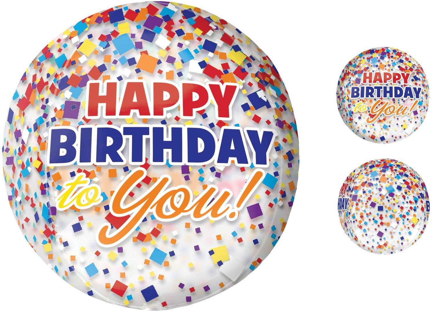 Rainbow-fetti Happy Birthday Balloon - See Thru Orbz