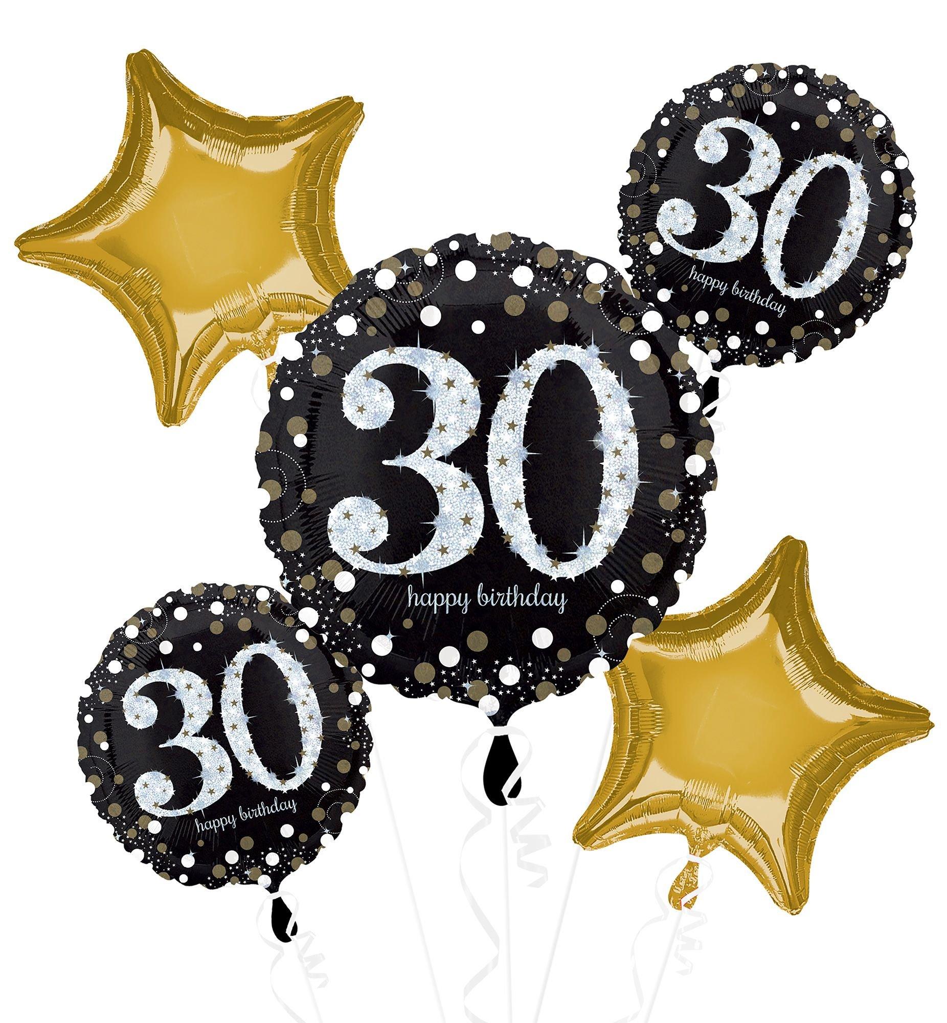 Sparkling Celebration 30th Birthday Foil Balloon Bouquet, 5pc