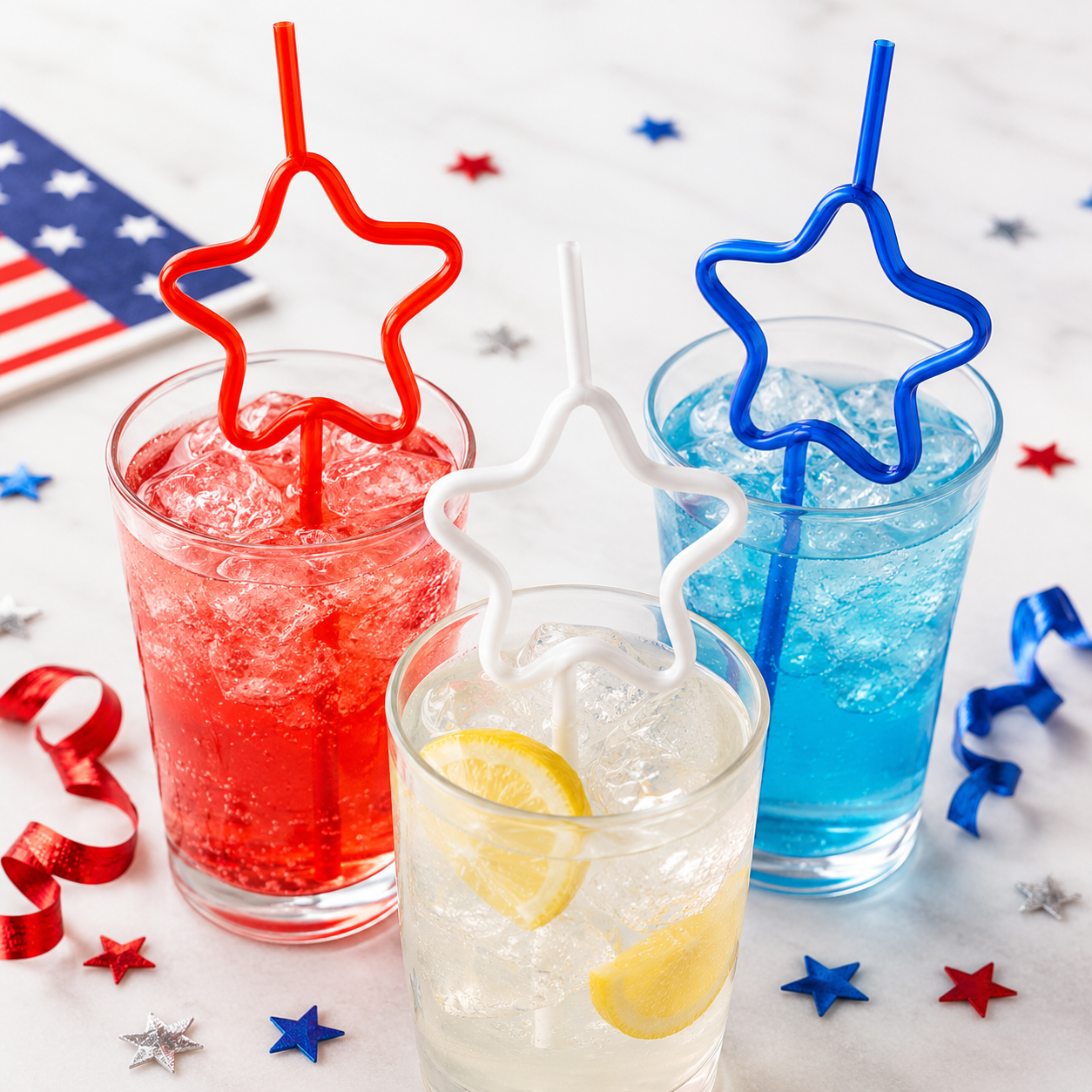 Patriotic Red, White & Blue Star Silly Straws 10ct
