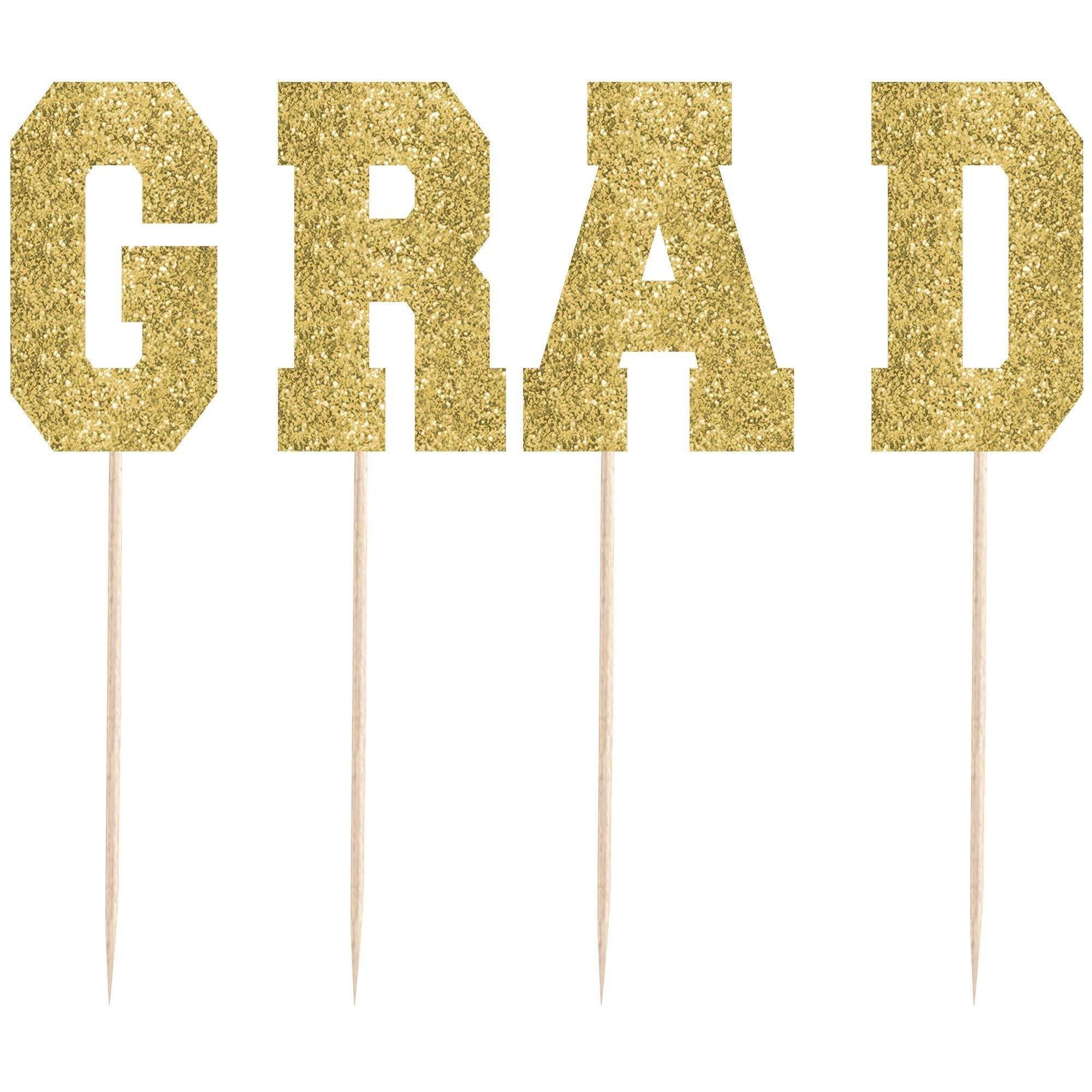 Tall Glitter Gold Grad Party Picks 4ct