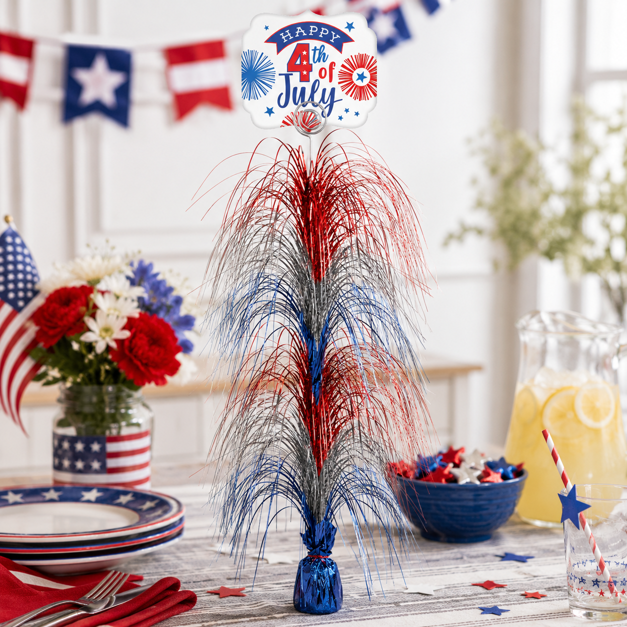 4th of July Table Centerpiece ?C Giant Foil Spray Decoration, 28in