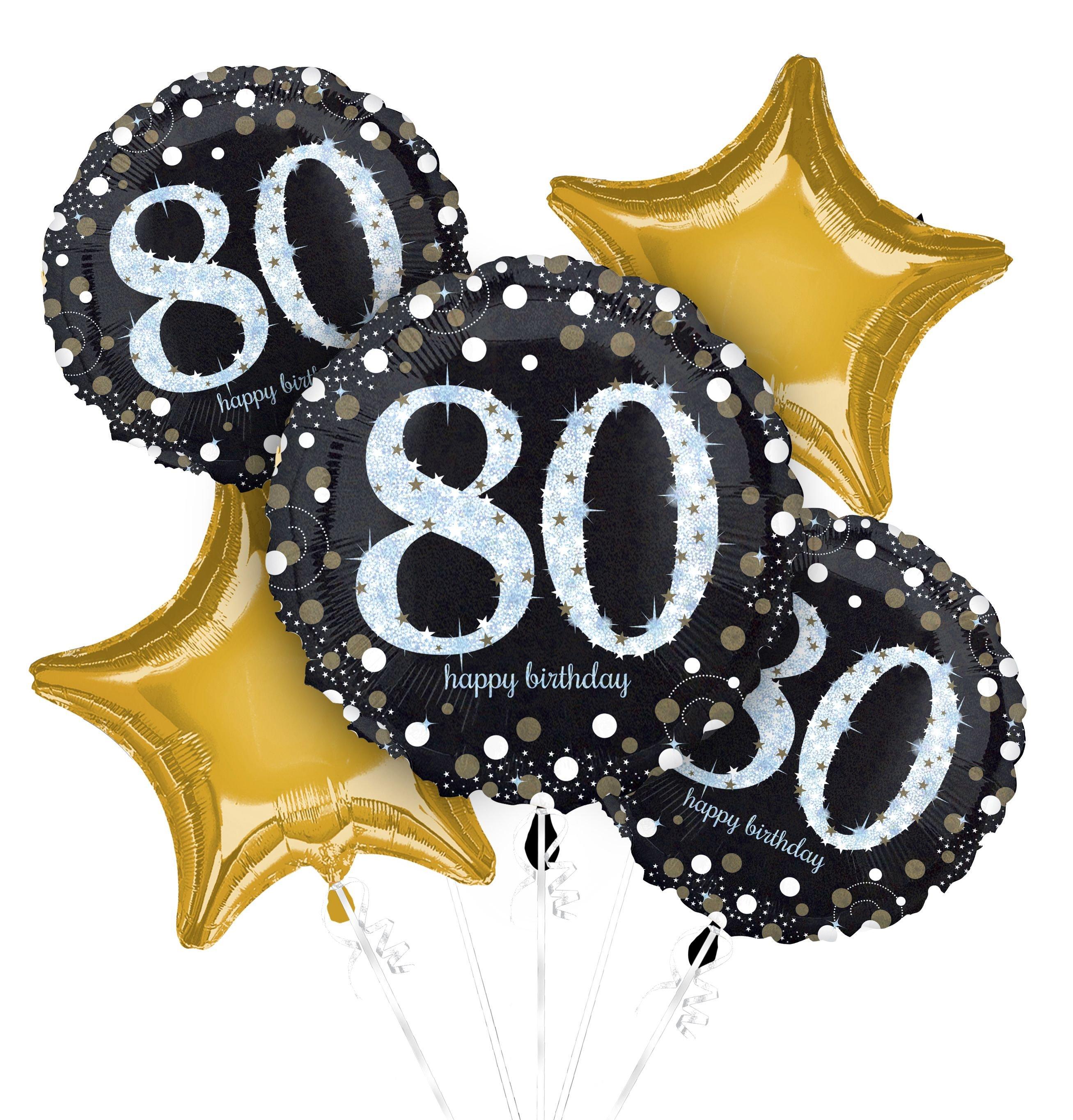 80th Birthday Foil Balloon Bouquet, 5pc - Sparkling Celebration