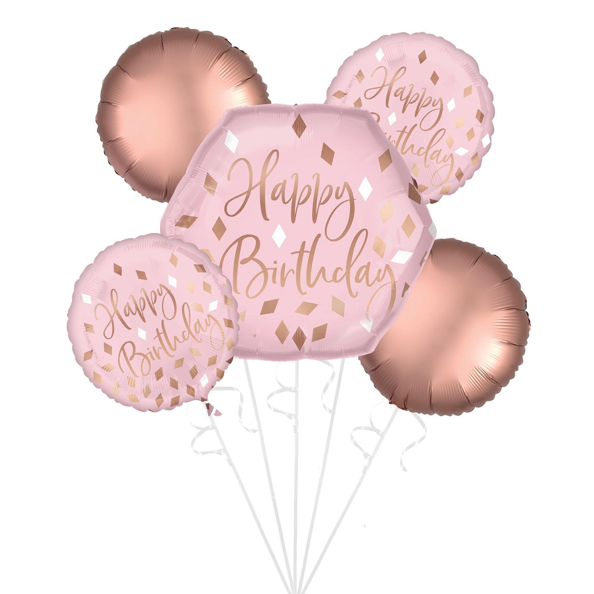 Blush Pink Birthday Foil Balloon Bouquet, 5pc