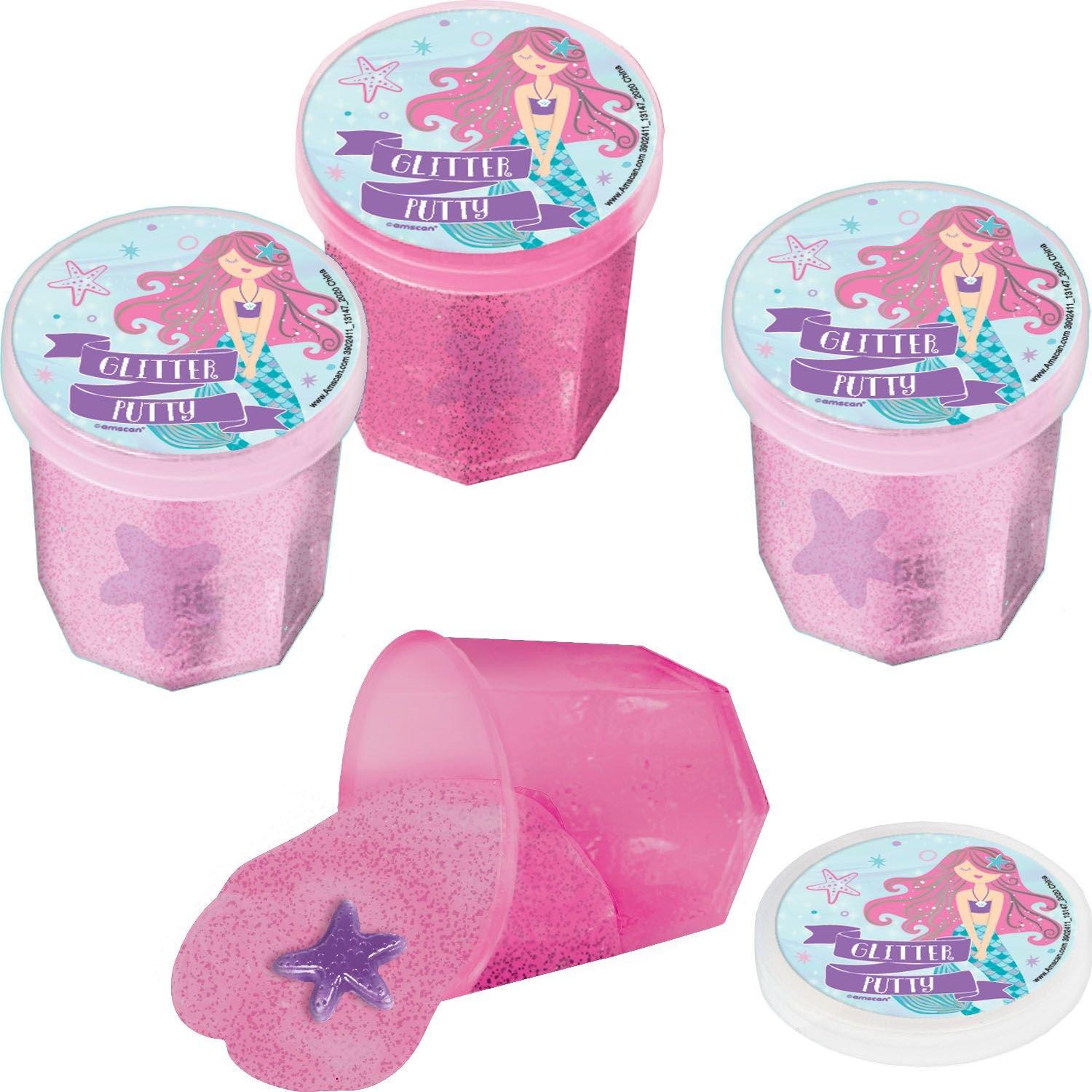 Glitter Mermaid Putty Party Favors for Kids with Toy Surprise, 12ct