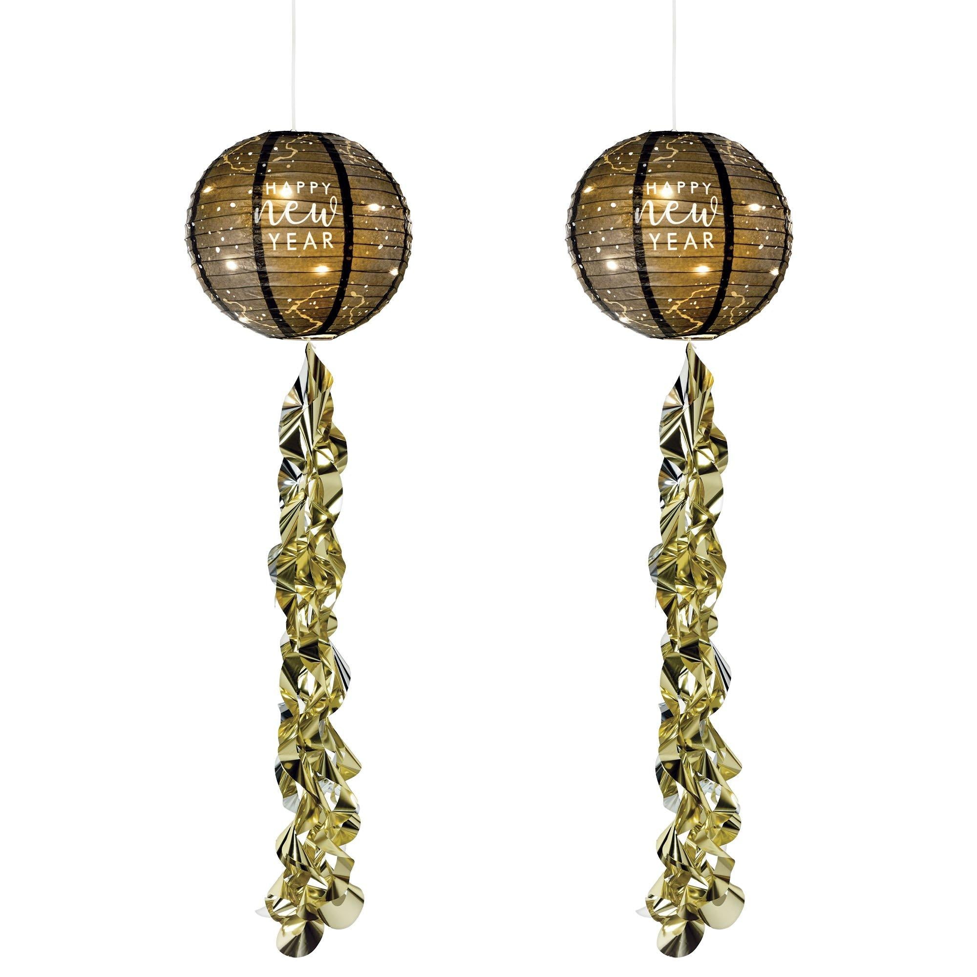 Light-Up Happy New Year Paper Lanterns, 9.5in, 2ct - Hello NYE