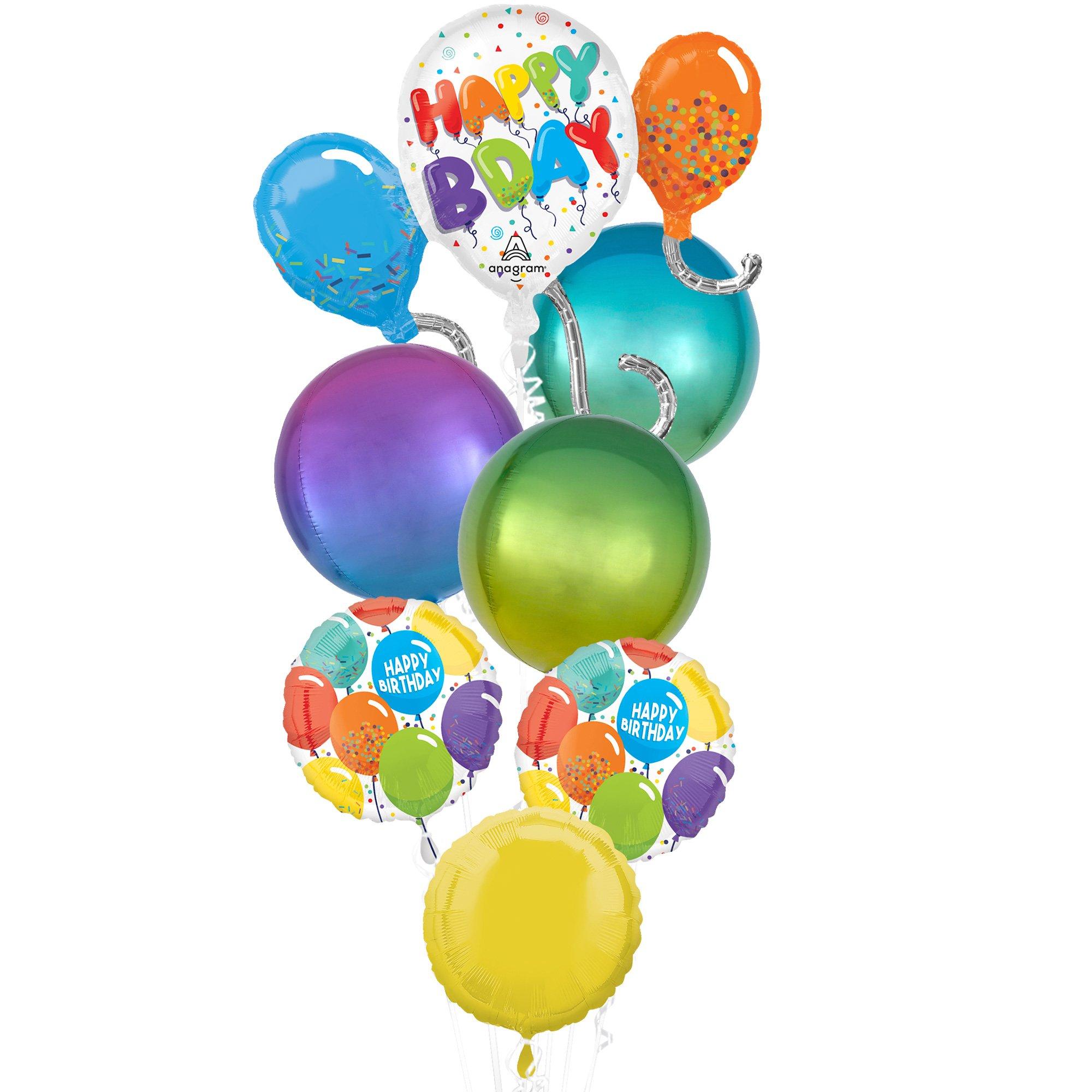 Premium Multicolor Birthday Celebration Foil Balloon Bouquet, 7pc