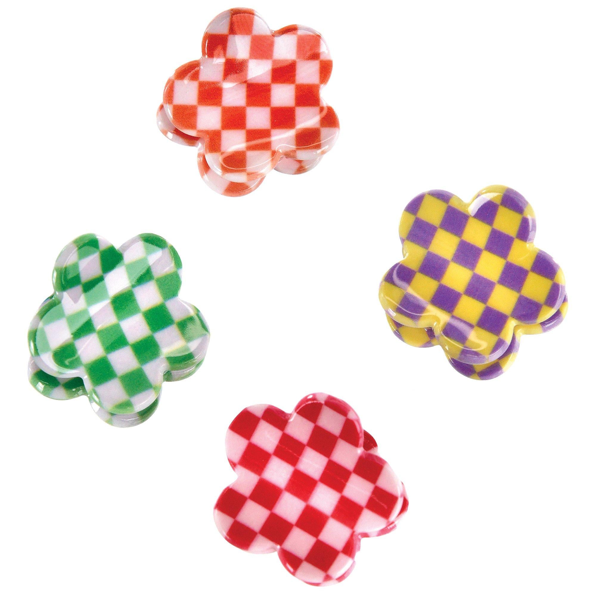 Multicolor Checkerboard Flower Hairclips, 12ct