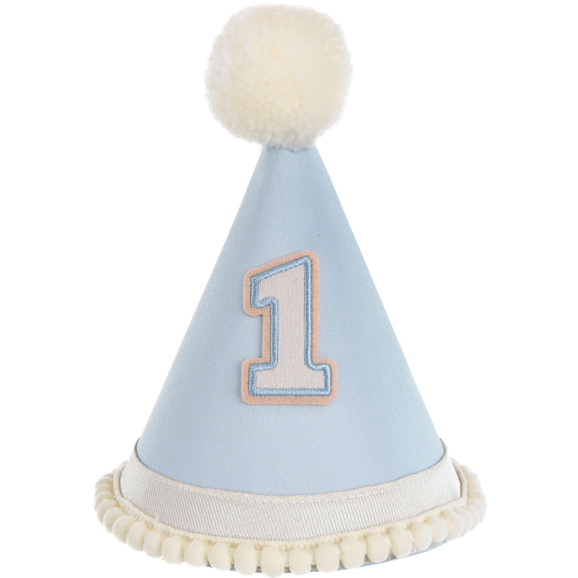 Blue 1st Birthday Pom-Pom Hat, 7in