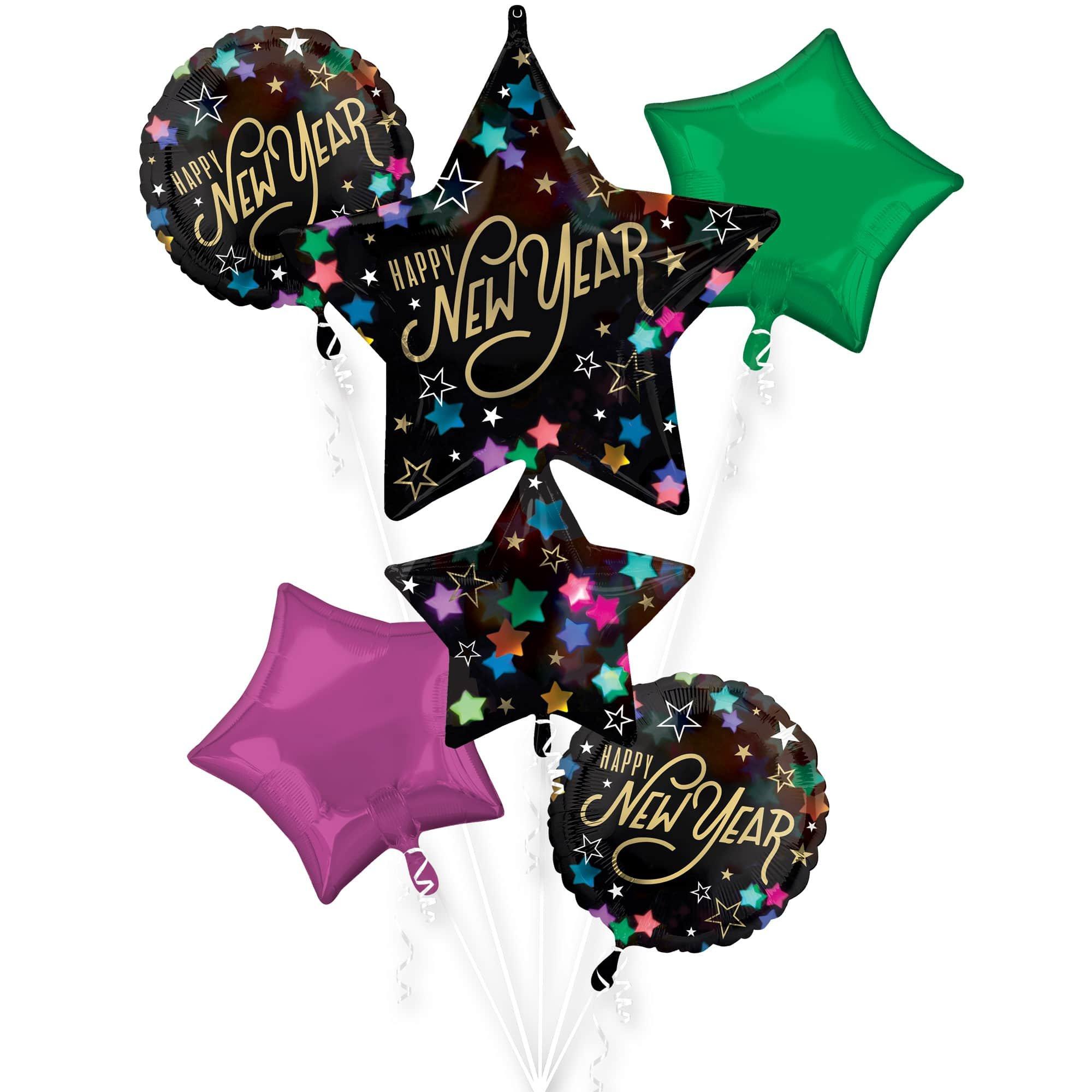 Starlit New Year Foil Balloon Bouquet, 5pc