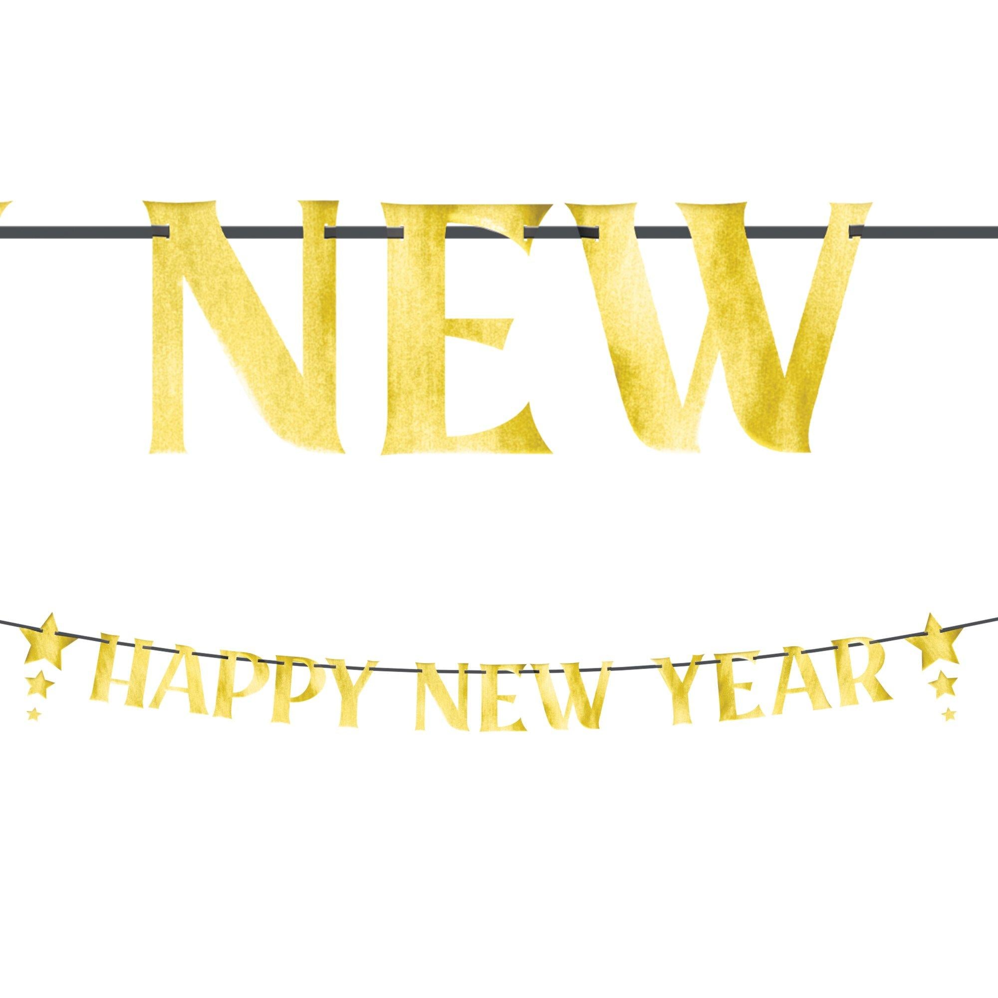 Metallic Gold Happy New Year Stars Cardstock Letter Banner, 12ft