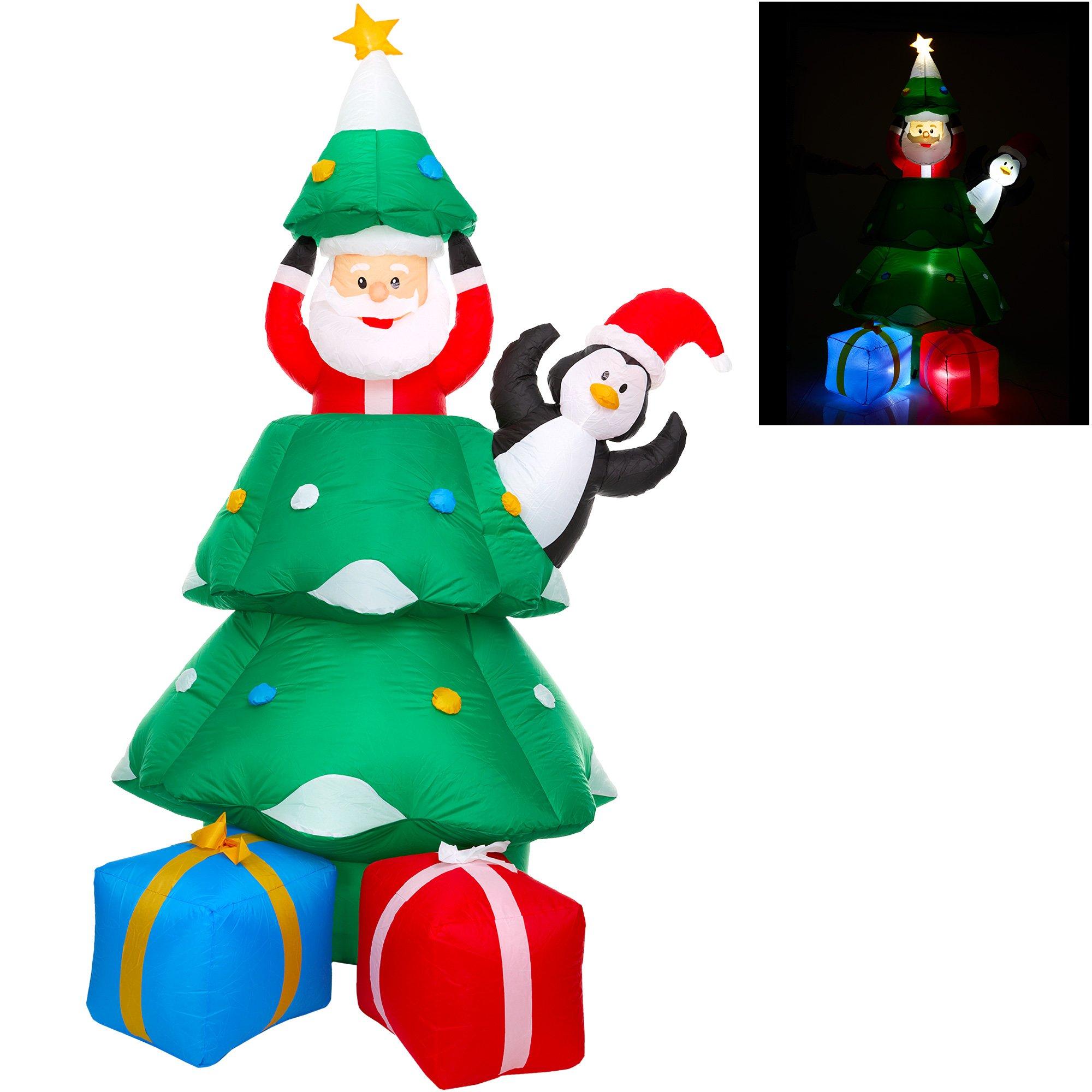Christmas Tree, Santa Claus & Penguin Inflatable Yard Decoration, 7ft