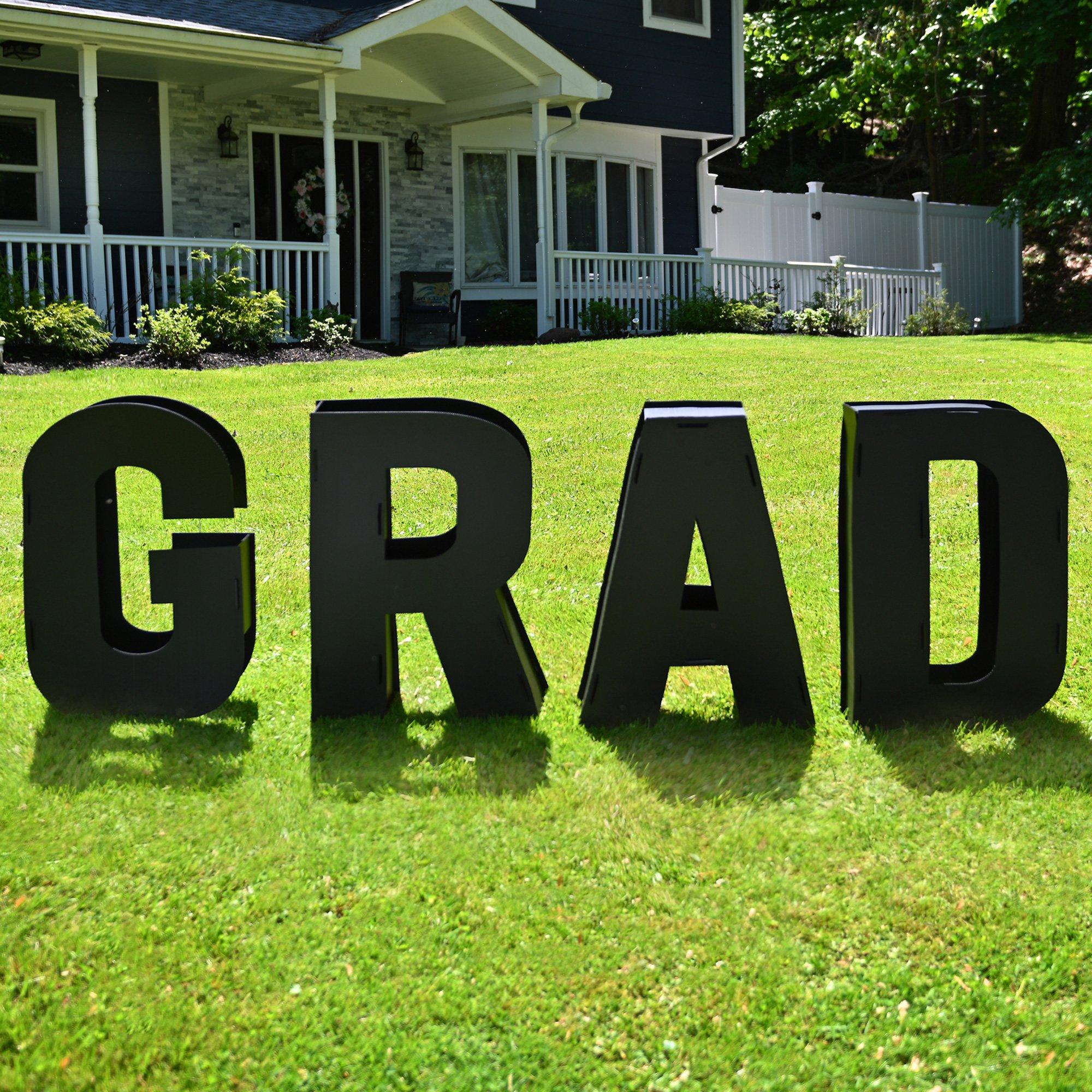 Black GRAD Giant Letter Yard Signs, 27in, 4ct