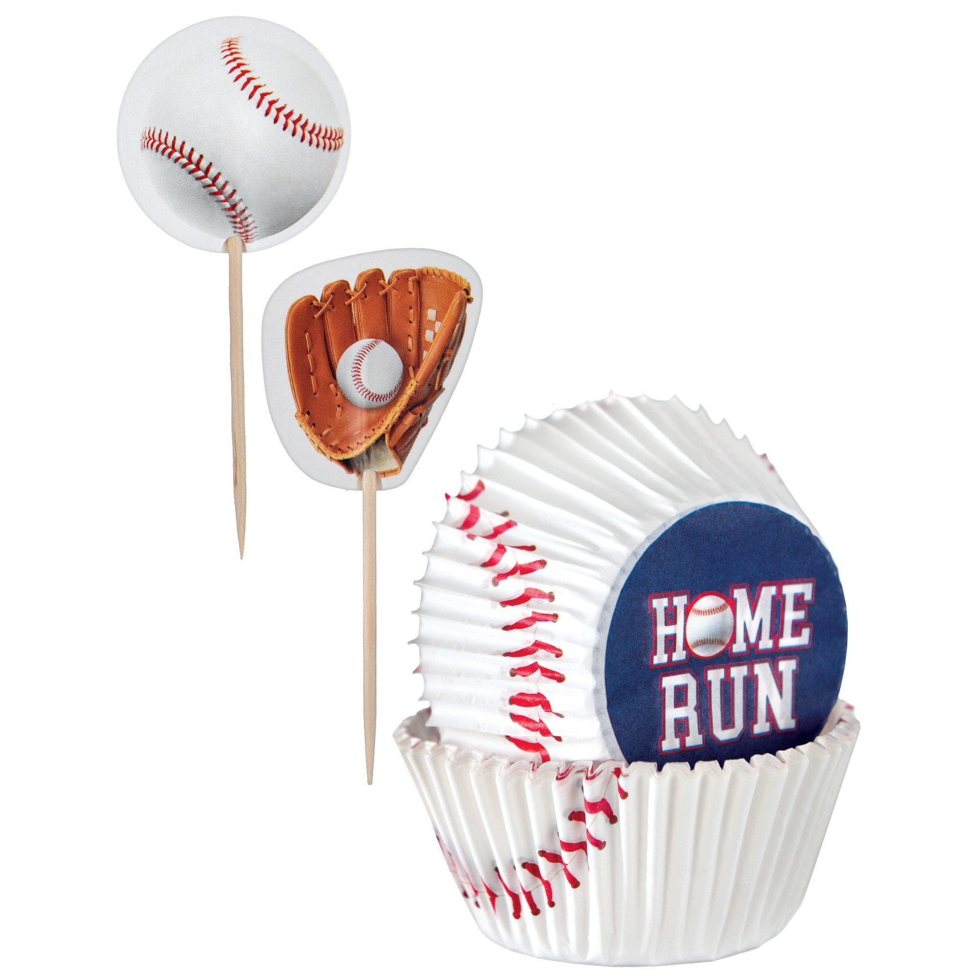 Baseball Home Run Cupcake Wrappers & Picks 48ct