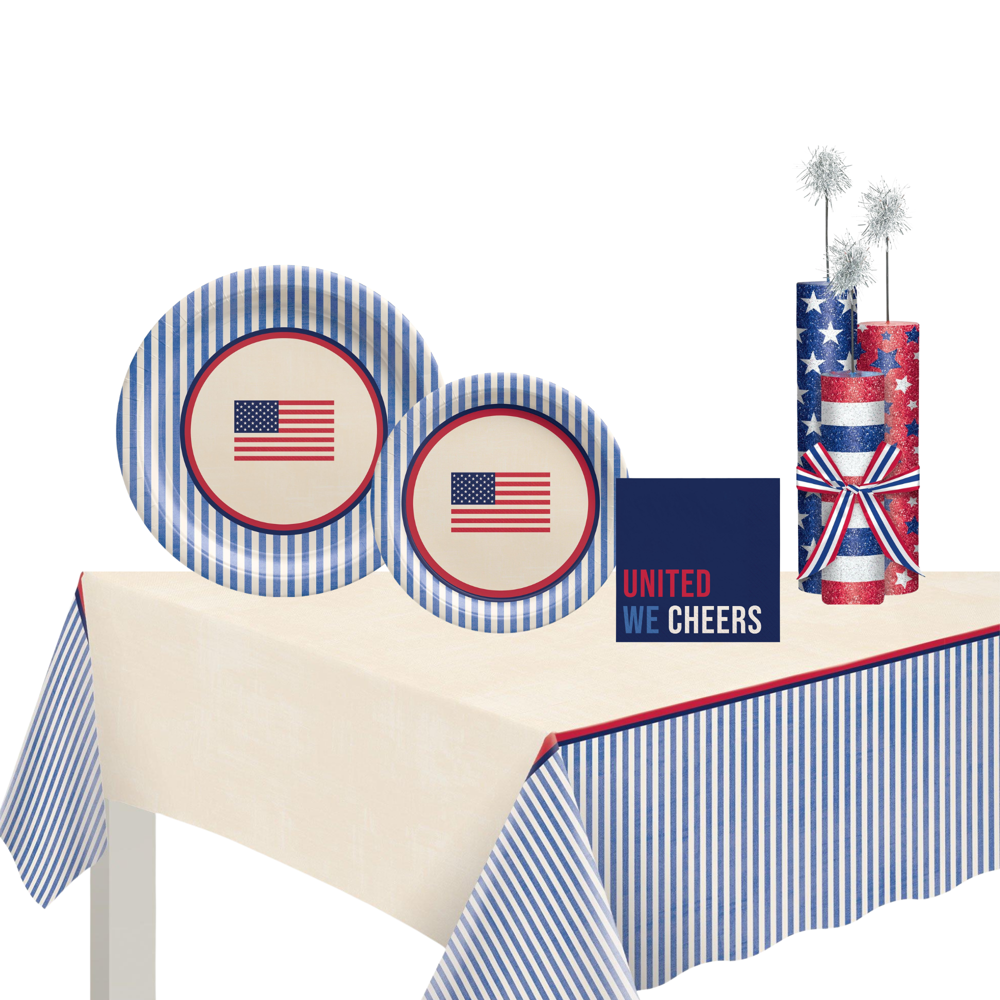 Americana Stripe Patriotic Tableware Kit for 16 Guests