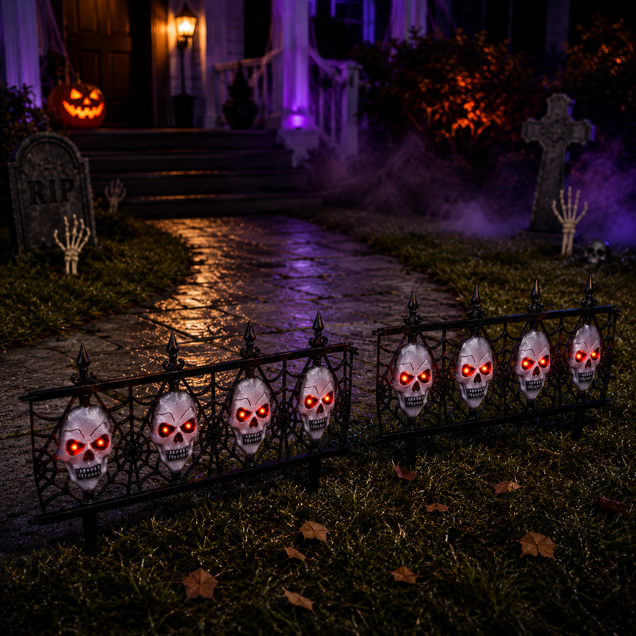 12-inch Light Up Gothic Skull Fence - 2 Piece