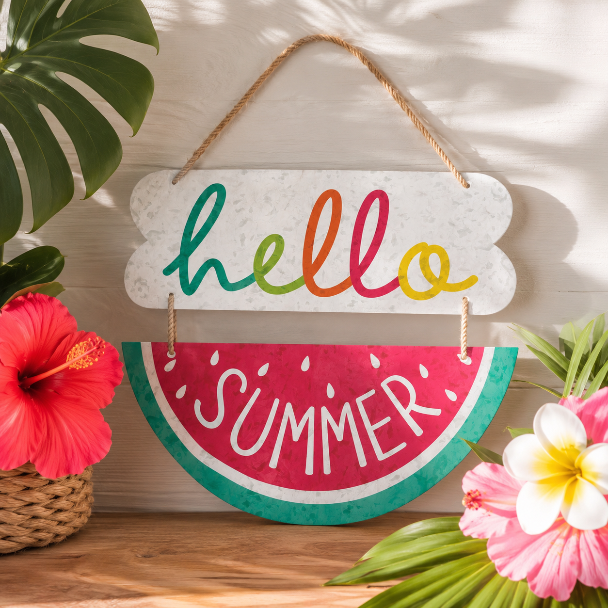 Hello Summer Metal Stacked Sign, 10.3in x 13in