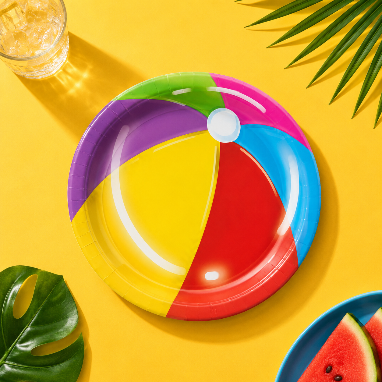 Cool Pool Party Beach Ball Paper Dessert Plates, 7in, 8ct