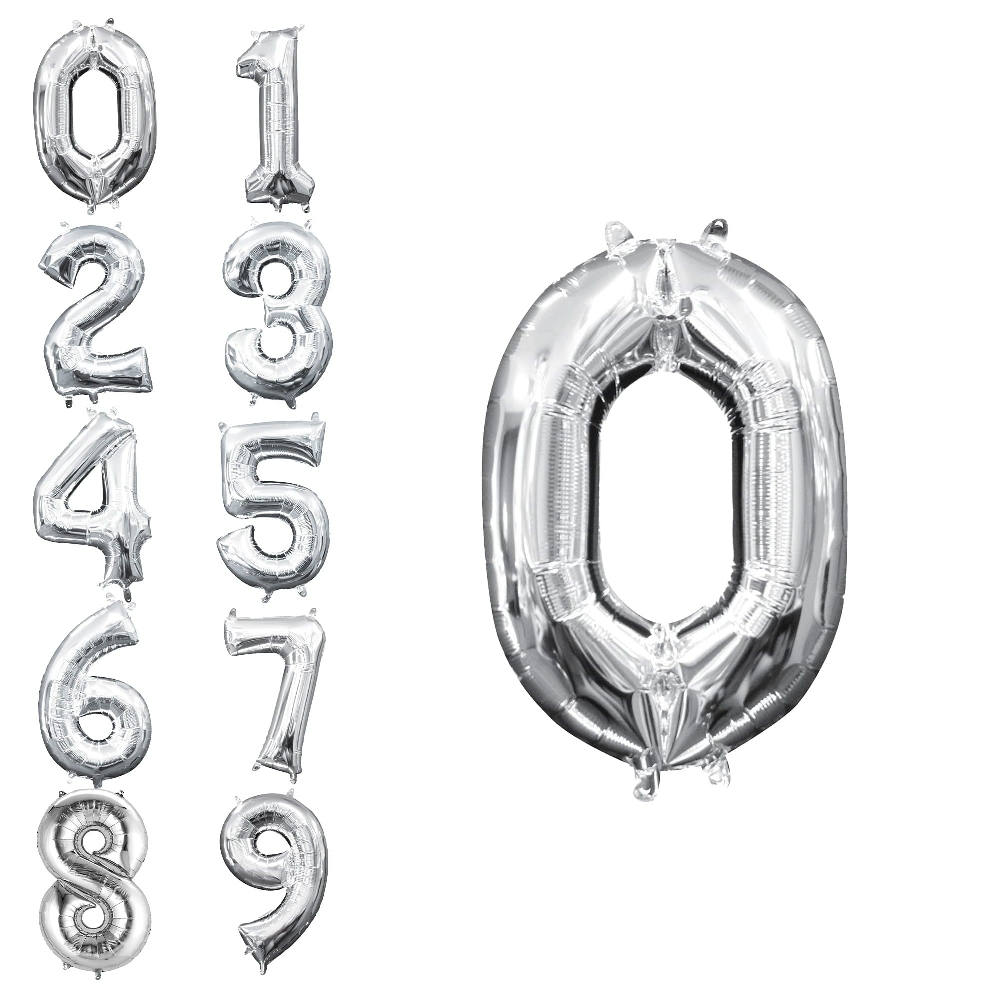 13in Air-Filled Silver Number (0-9) Balloons