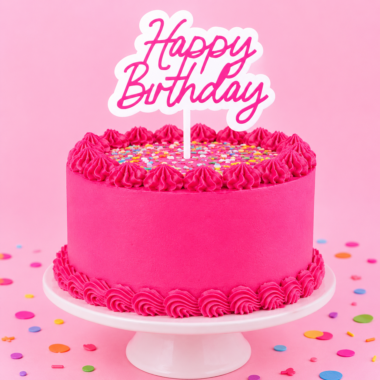 Pink Happy Birthday Cake Topper